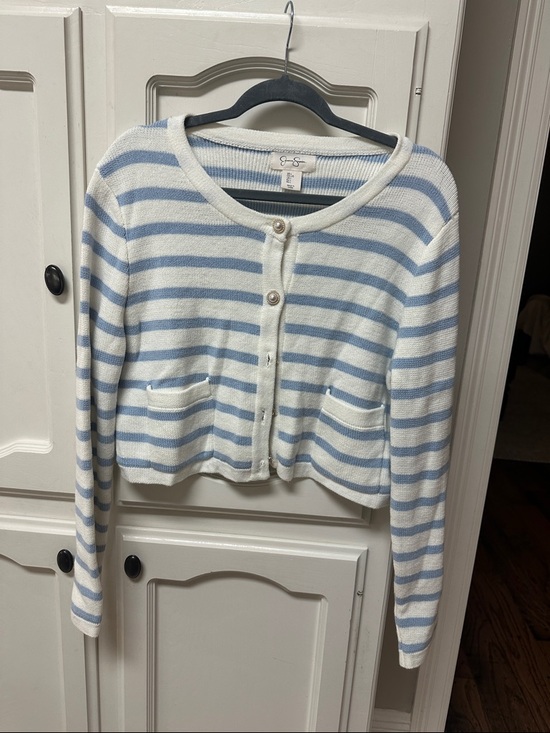 Jessica Simpson Sweaters - Jessica Simpson Light Blue and off white Striped nautical Cardigan